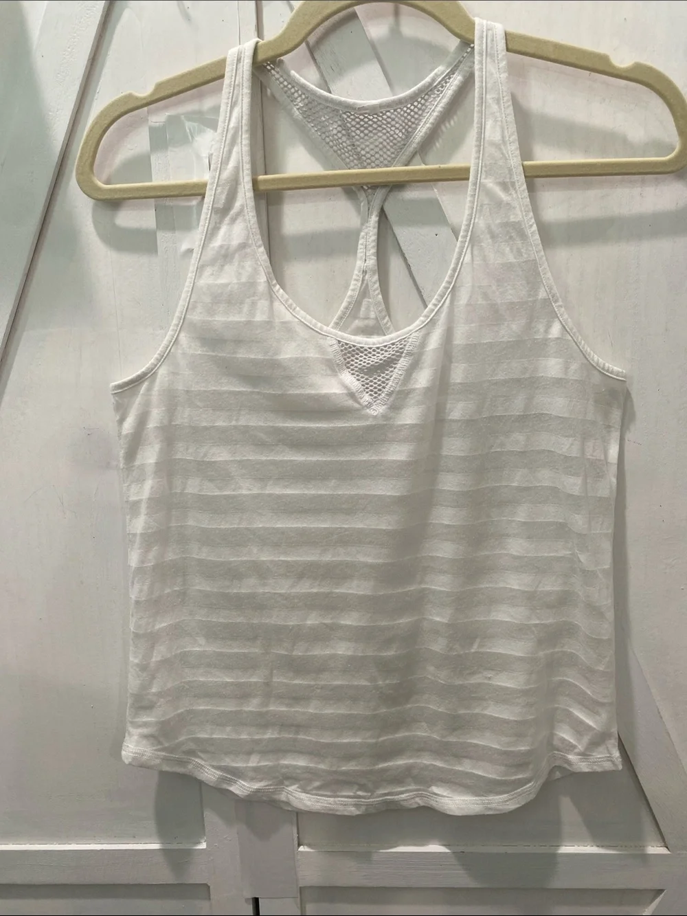 Alo Women's White Sheer Striped Racerback Tank Top Size Small